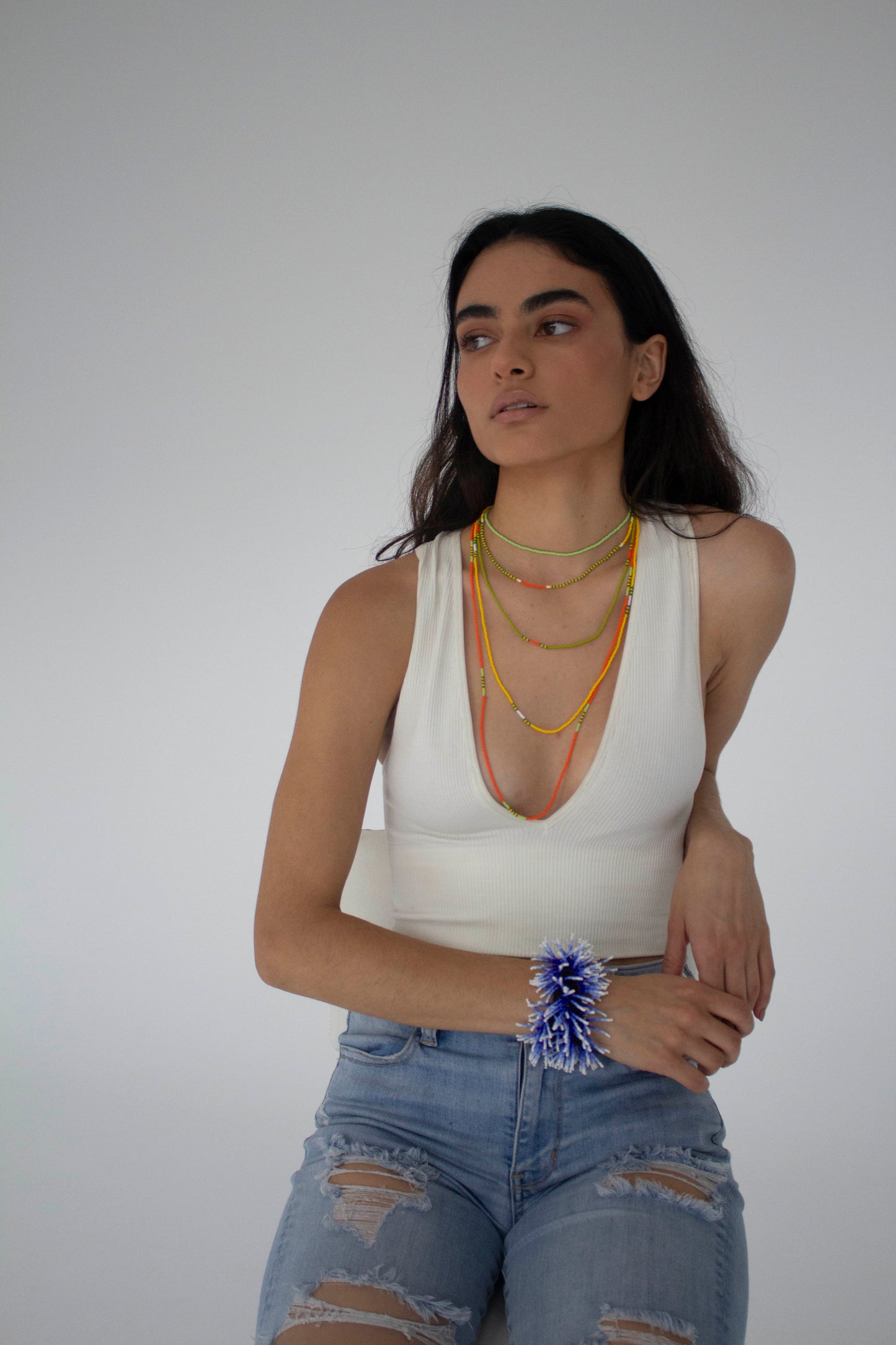 5 STRAND CHOKER GREEN/ORANGE/YELLOW
