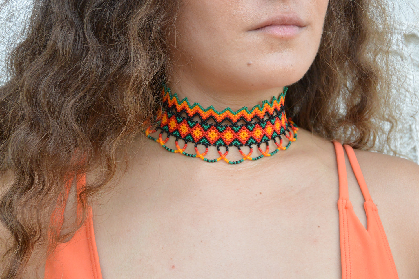 HIGH NECK CHOKER ORANGE/GREEN