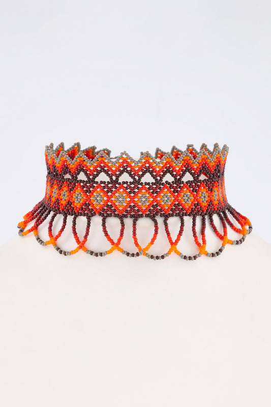 HIGH NECK CHOKER RED/ORANGE/GREY